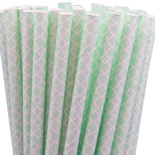 Χάρτινα Καλαμάκια Μίντ Damask / Mint Damask Paper Straws