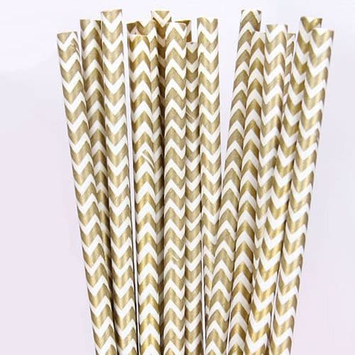 Χάρτινα Καλαμάκια ΖικΖακ Χρυσό / Gold Chevron Paper Straws