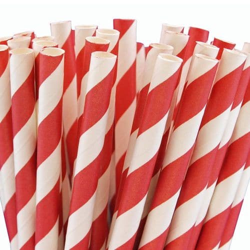 Χάρτινα Καλαμάκια Κόκκινο Ριγέ / Red Stripes Paper Straws