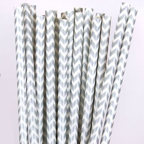 Χάρτινα Καλαμάκια ΖικΖακ Αημί/ Silver Chevron Paper Straws