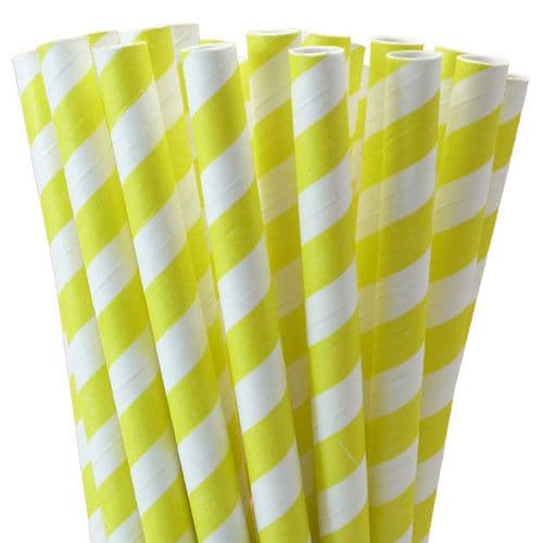 Χάρτινα Καλαμάκια Κίτρινο Ριγέ / Yellow Stripes Paper Straws