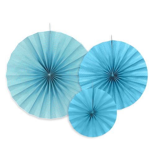 Blue Paper Rosettes Set of 3 - Μπλε Χαρτινες ροζετες Σετ των 3