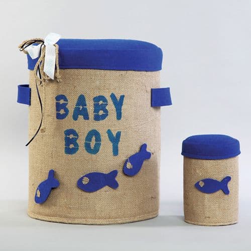 Christening box for boy Felt & burlap / Κουτί Βάπτισης για αγόρι τσόχα και τσουβάλι