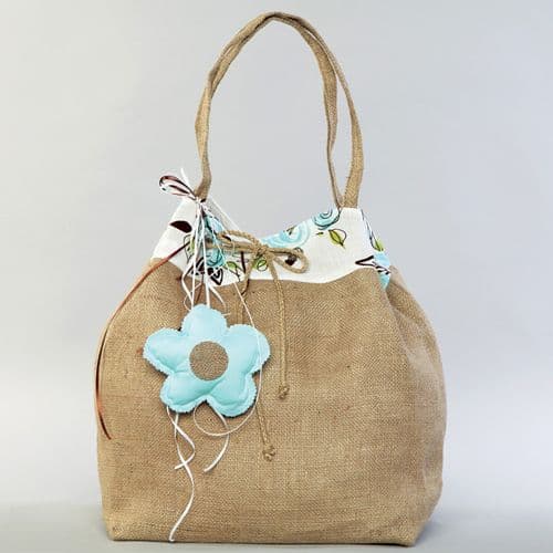 Christening burlap bag / Τσάντα βάπτισης λινό με λουλούδι