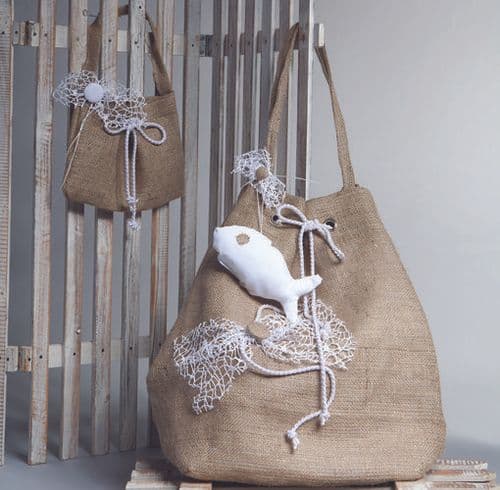 Christening burlap bag / Τσάντα βάπτισης λινό με ψαράκι