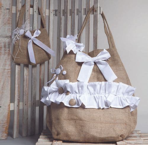 Christening burlap bag / Τσάντα βάπτισης λινό με κουμπιά