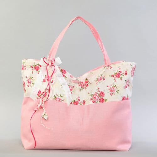 Christening cotton bag with flowers / Βαμβακερή τσάντα βάπτισης με λουλουδάκια