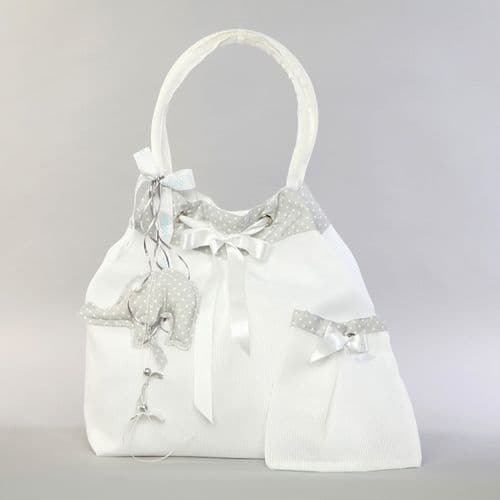Christening pleated taffeta bag with elephant / Τσάντα βάπτισης πλισέ ταφτάς με ελεφαντάκι