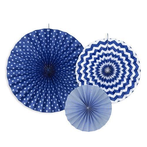 Dark Blue Paper Rosettes Set of 3 - Σκουρο Μπλε Χαρτινες ροζετες Σετ των 3