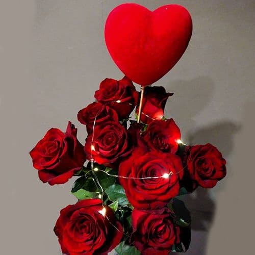 Fairy Lights Red Roses Bouquet