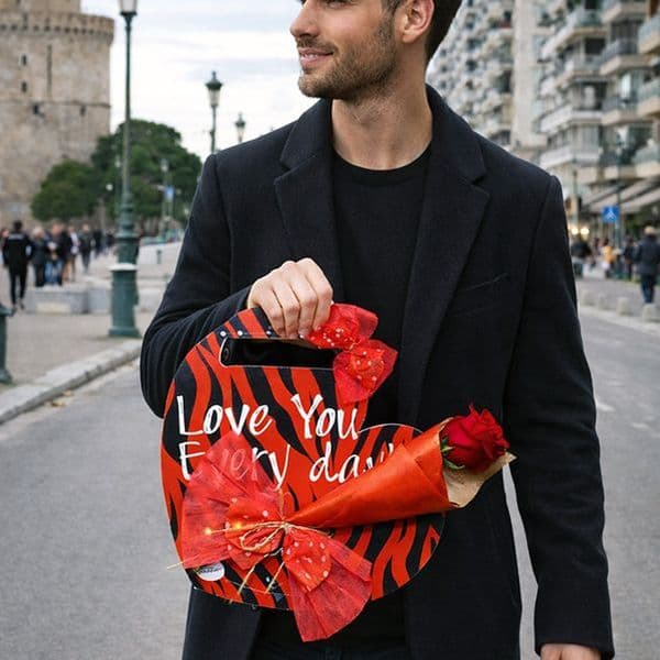 Statement Heart Packaging με Κόκκινο Τριαντάφυλλο | Luxury Δώρο Αγίου Βαλεντίνου