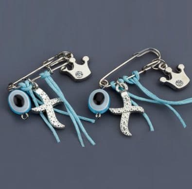 Witness pins crown with strass 50pcs/ Μαρτυρικά κορώνα με στρας - γαλάζιο 50τμχ