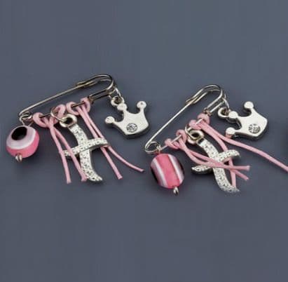 Witness pins crown with strass 50pcs/ Μαρτυρικά κορώνα με στρας - ροζ 50τμχ