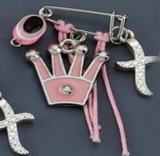 Witness pins with cross and crown 50pcs / Μαρτυρικά με σταυρό και ροζ κορώνα 50τμχ