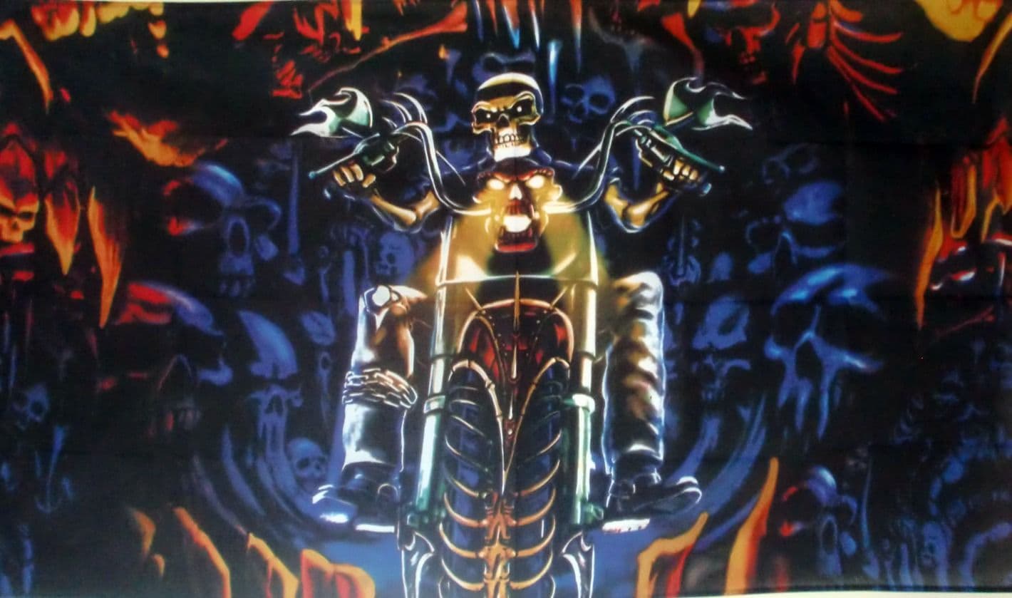 Bandiera Motociclistica Three Skulls 3x5 Piedi, Poliestere 100D, Bandiera Biker