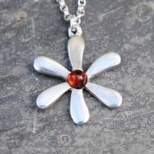Jasmine flower pendant necklace with amber gem P22