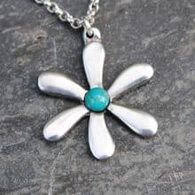 Jasmine flower pendant necklace with turquoise gem P22