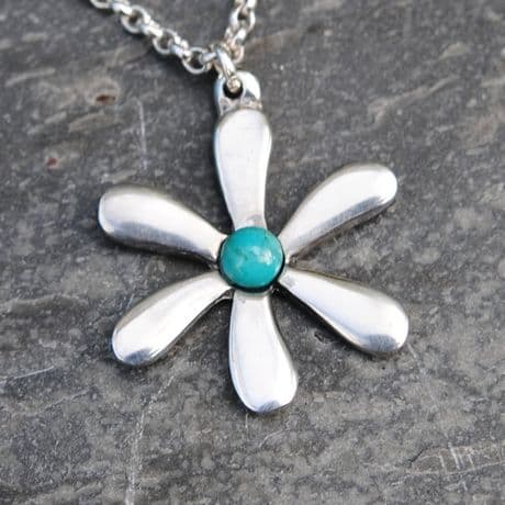 Jasmine flower pendant necklace with turquoise gem P22