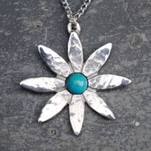 Lily flower pendant necklace with turquoise P32