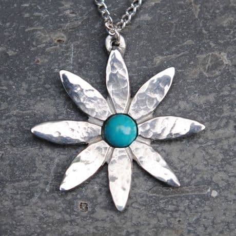 Lily flower pendant necklace with turquoise P32