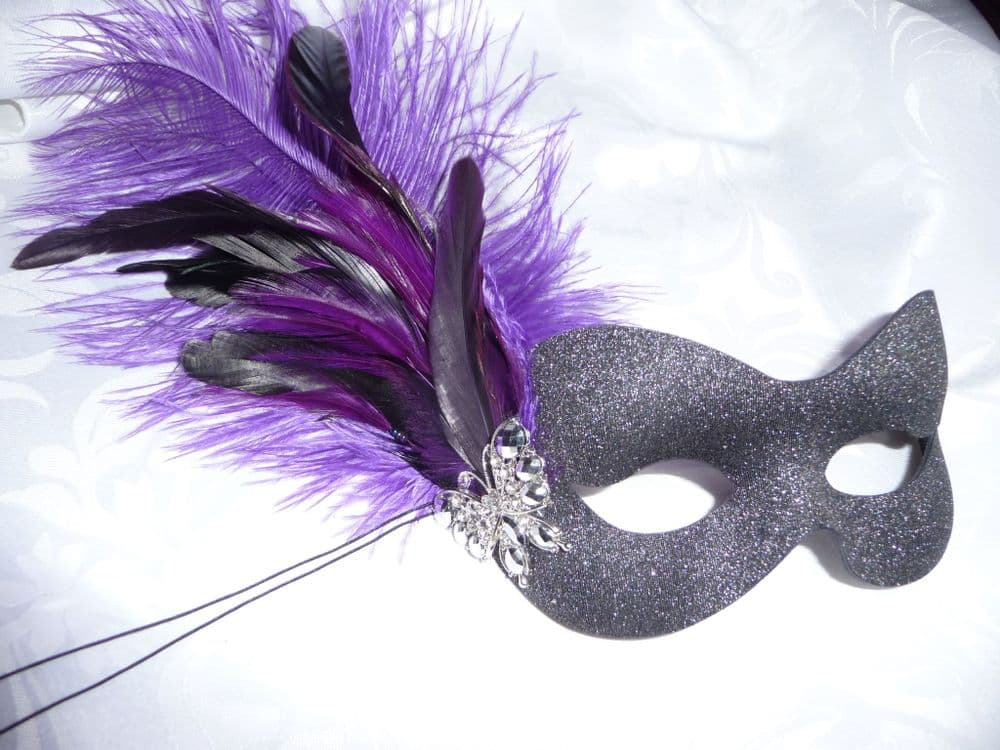Purple butterfly Burlesque style feather mask