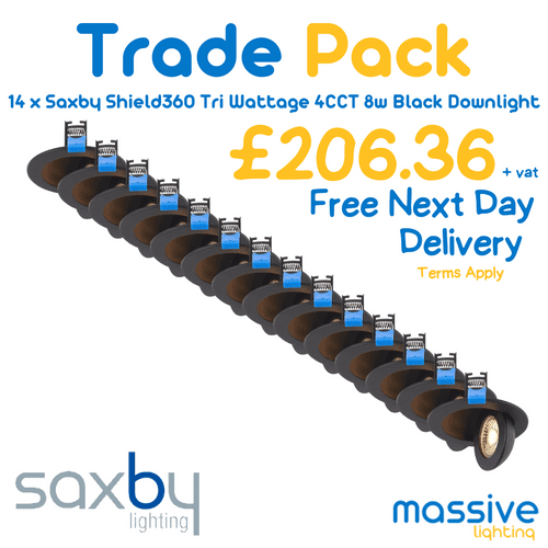 14 x Saxby Shield360 Tri Wattage 4CCT 8w Black Downlight 106537 By Massive Lighting (1)