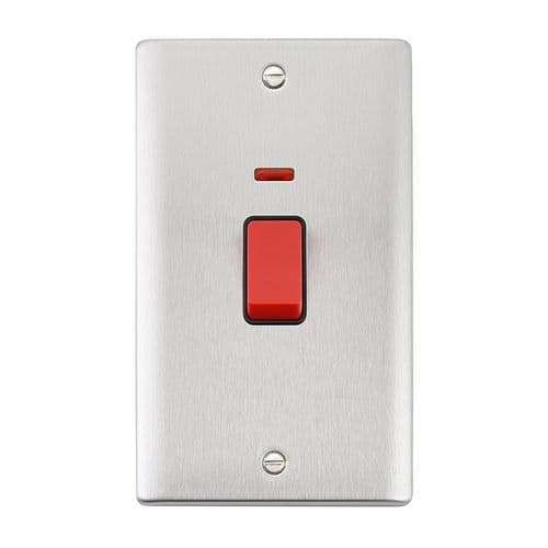 Saby Raised Screwed 45A Large Plate DP Sw with Neon - Brushed Steel W Black Insert RS555BSB By Saxby