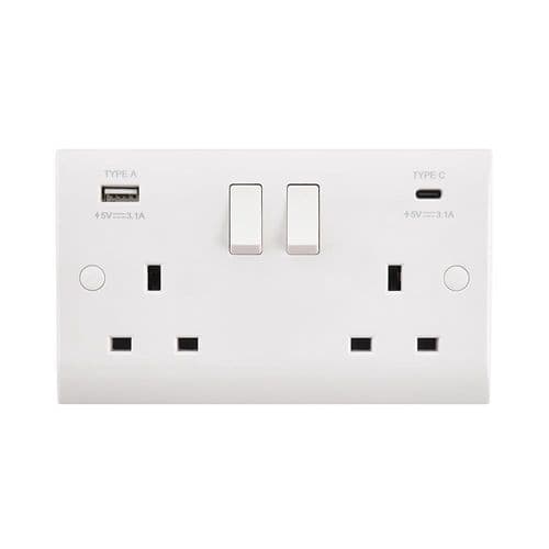 Saxby Curved Edge 13A 2G DP Switched Socket with 15.5W USB A+C CE425 By Saxby Electrical
