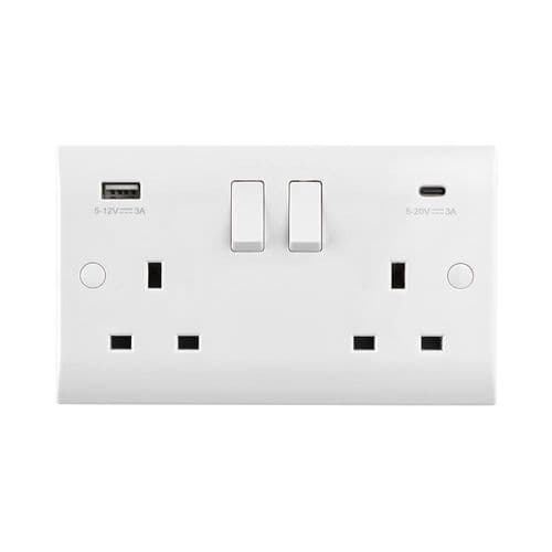 Saxby Curved Edge 13A 2G DP Switched Socket With 45W USB A + C CE424 By Saxby Electrical