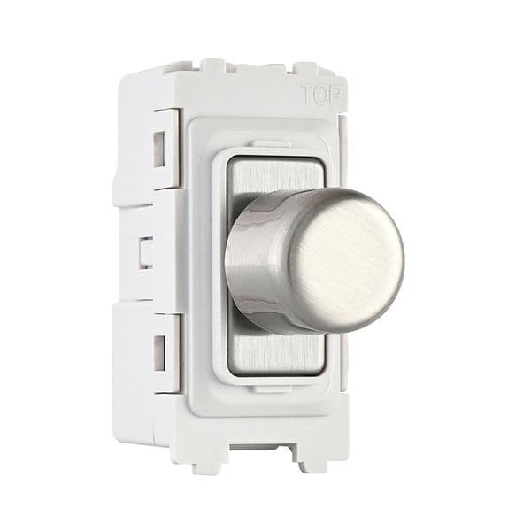 Saxby Grid 1G 2-Way 100W LED Dimmer Module - Brushed Steel With White Insert GD20RDBSW