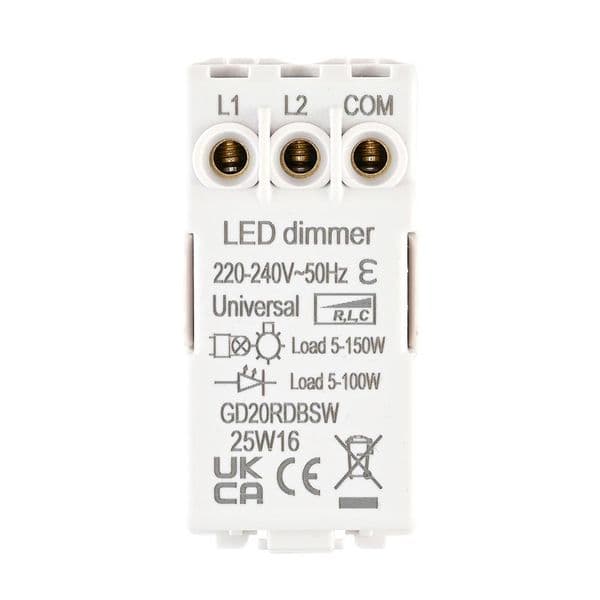 Saxby Grid 1G 2-Way 100W LED Dimmer Module - Brushed Steel With White Insert GD20RDBSW