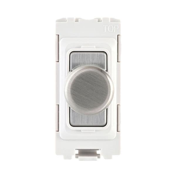 Saxby Grid 1G 2-Way 100W LED Dimmer Module - Brushed Steel With White Insert GD20RDBSW