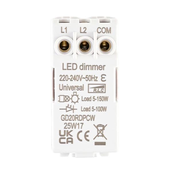 Saxby Grid 1G 2-Way 100W LED Dimmer Module - Polished Chrome With White Insert GD20RDPCW