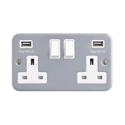 Saxby Metal Clad 13A 2G SP Switched Socket With Twin 5V USB MC423 By Saxby Electrical