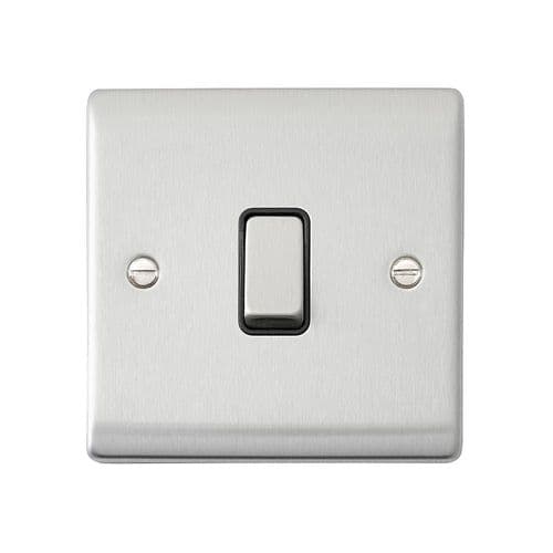 Saxby Raised Screwed 10AX 1G 2-Way Switch - Brushed Steel With Black Insert RS101BSB BY Saxby