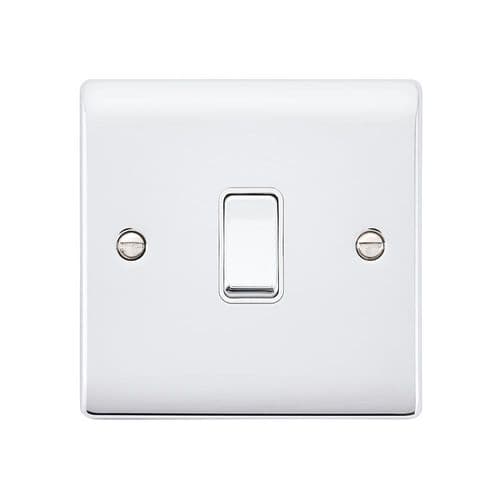Saxby Raised Screwed 10AX 1G 2-Way Switch - Polished Chrome With White Insert RS101PCW By Saxby