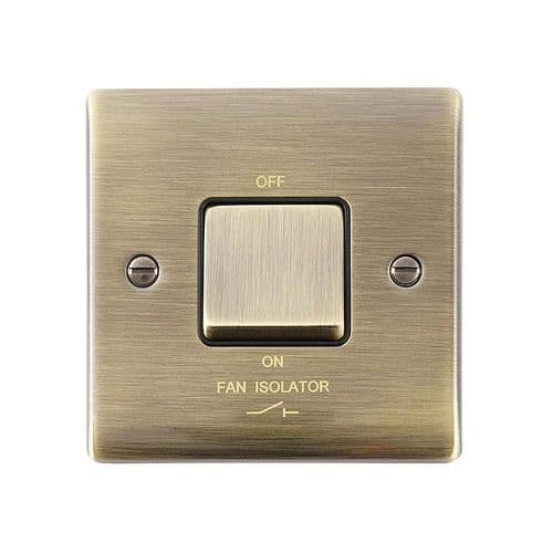 Saxby Raised Screwed 10AX 1G 3-Pole Fan Isolator Switch - Antique Brass With Black Insert RS110ABB