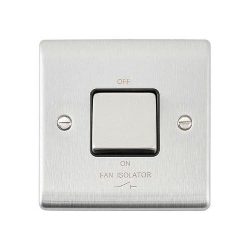 Saxby Raised Screwed 10AX 1G 3-Pole Fan Isolator Switch - Brushed Steel With Black Insert RS110BSB
