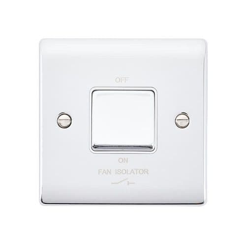 Saxby Raised Screwed 10AX 1G 3-Pole Fan Isolator Switch - Polished Chrome With White Insert RS110PCW