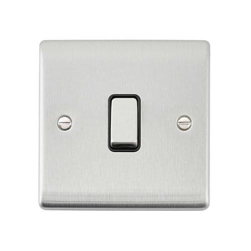 Saxby Raised Screwed 10AX 1G Intermediate Switch - Brushed Steel With Black Insert RS109BSB By Saxby
