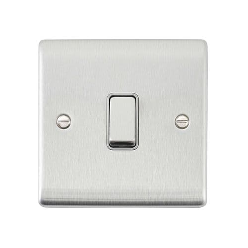 Saxby Raised Screwed 10AX 1G Intermediate Switch - Brushed Steel With Grey Insert RS109BSGBy Saxby