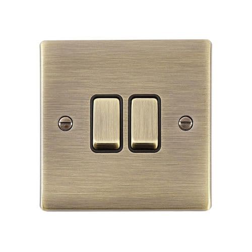 Saxby Raised Screwed 10AX 2G 2-Way Switch - Antique Brass With Black Insert RS102ABB By Saxby