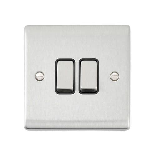 Saxby Raised Screwed 10AX 2G 2-Way Switch - Brushed Steel With Black Insert RS102BSB By Saxby