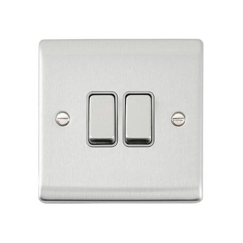 Saxby Raised Screwed 10AX 2G 2-Way Switch - Brushed Steel With Grey Insert RS102BSG By Saxby