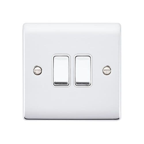 Saxby Raised Screwed 10AX 2G 2-Way Switch - Polished Chrome With White Insert RS102PCW By Saxby