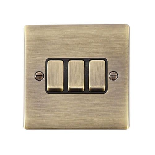 Saxby Raised Screwed 10AX 3G 2-Way Switch - Antique Brass With Black Insert RS103ABB By Saxby