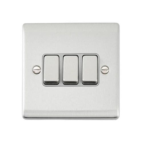 Saxby Raised Screwed 10AX 3G 2-Way Switch - Brushed Steel With Grey Insert RS103BSG By Saxby