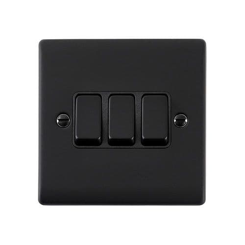Saxby Raised Screwed 10AX 3G 2-Way Switch - Matt Black With Black Insert RS103BLB By Saxby