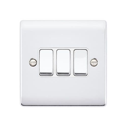 Saxby Raised Screwed 10AX 3G 2-Way Switch - Polished Chrome With White Insert RS103PCW By Saxby