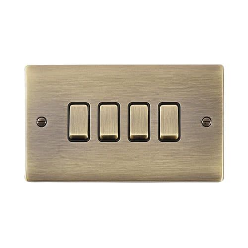 Saxby Raised Screwed 10AX 4G 2-Way Switch - Antique Brass With Black Insert RS104ABB By Saxby